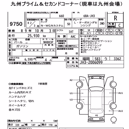 Notka aukcyjna: HONDA N-WGN CUSTOM L・TURBO HONDA SENSING