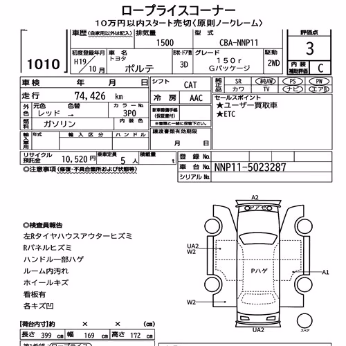 Notka aukcyjna: TOYOTA PORTE 3D 150R G PACKAGE