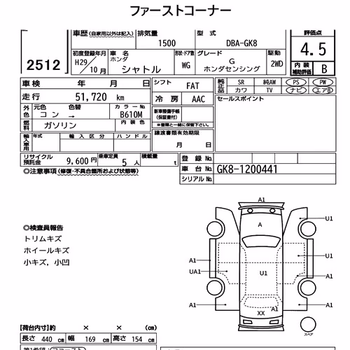 Notka aukcyjna: HONDA SHUTTLE G HONDA SENSING