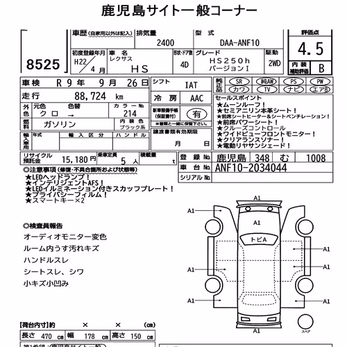 Notka aukcyjna: LEXUS HS HS250H VERSION I