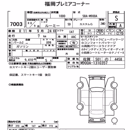 Notka aukcyjna: TOYOTA ROOMY CUSTOM G