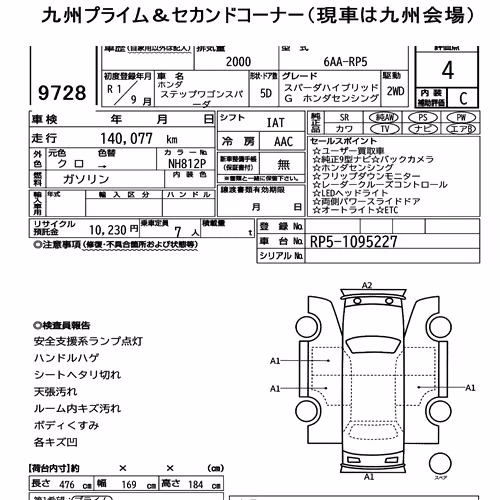Notka aukcyjna: HONDA STEPWAGON SPADA SPADA HYBRID G・HONDA SENSING
