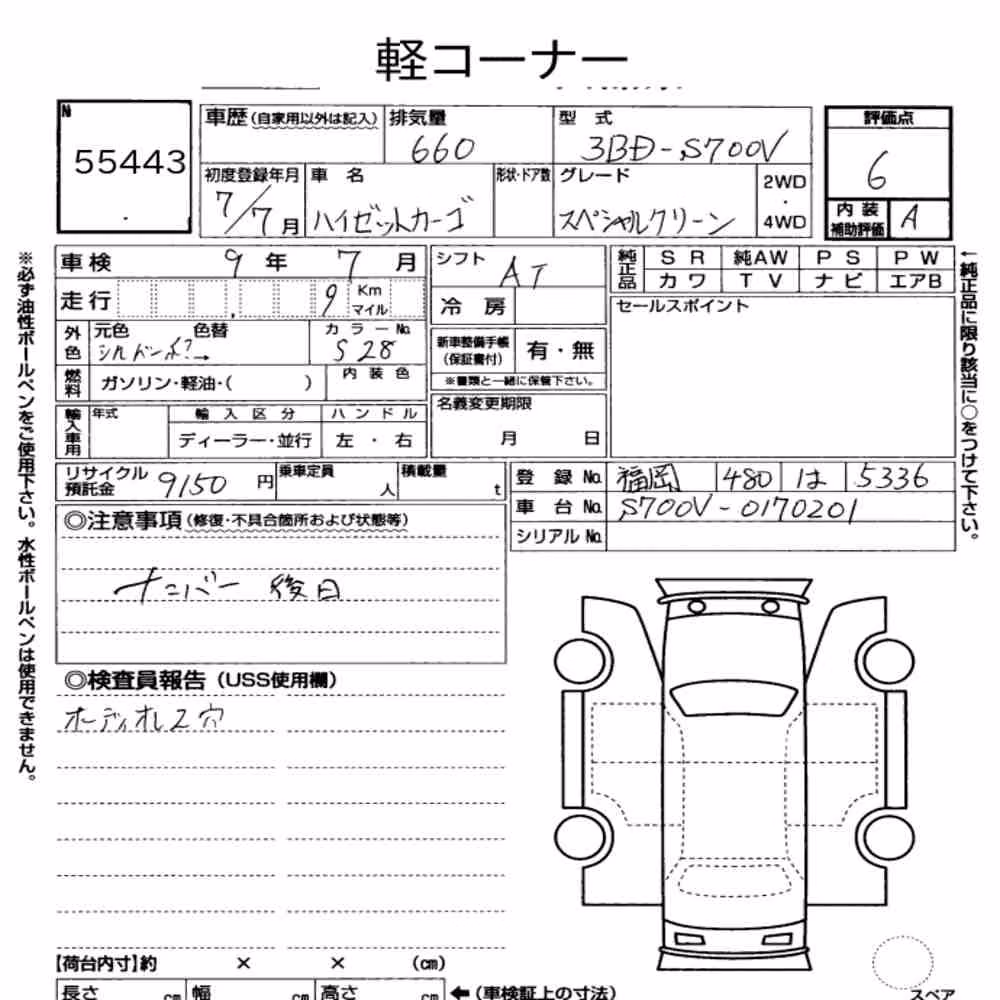 Notka aukcyjna: DAIHATSU HIJET CARGO 5D SPECIAL CLEAN