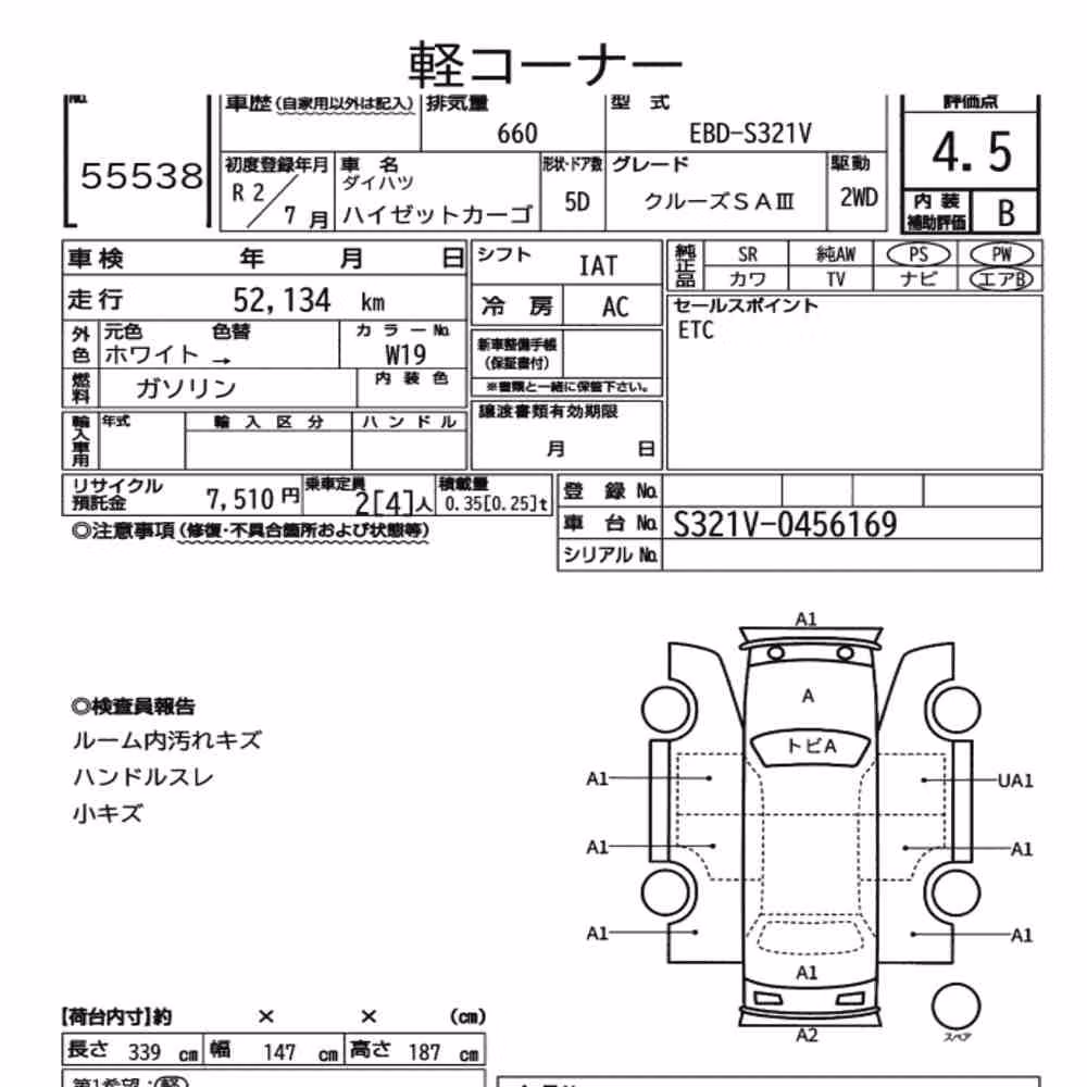 Notka aukcyjna: DAIHATSU HIJET CARGO 5D CRUISE SA Ⅲ