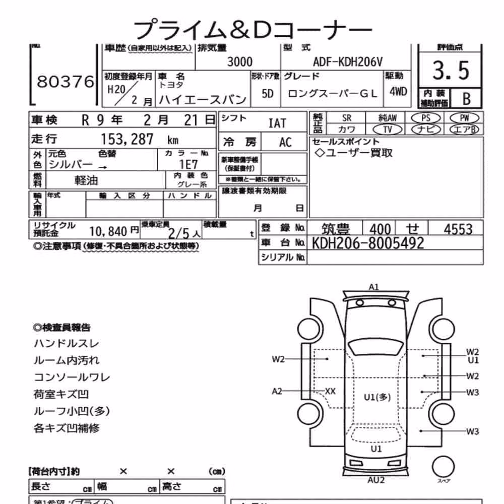 Notka aukcyjna: TOYOTA HIACE VAN 5D 4WD LONG SUPER GL
