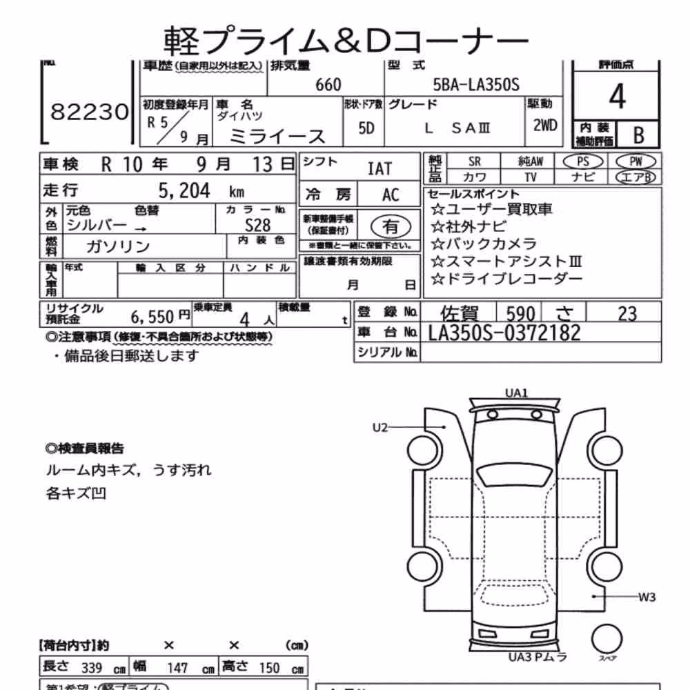 Notka aukcyjna: DAIHATSU MIRA E:S L SAⅢ
