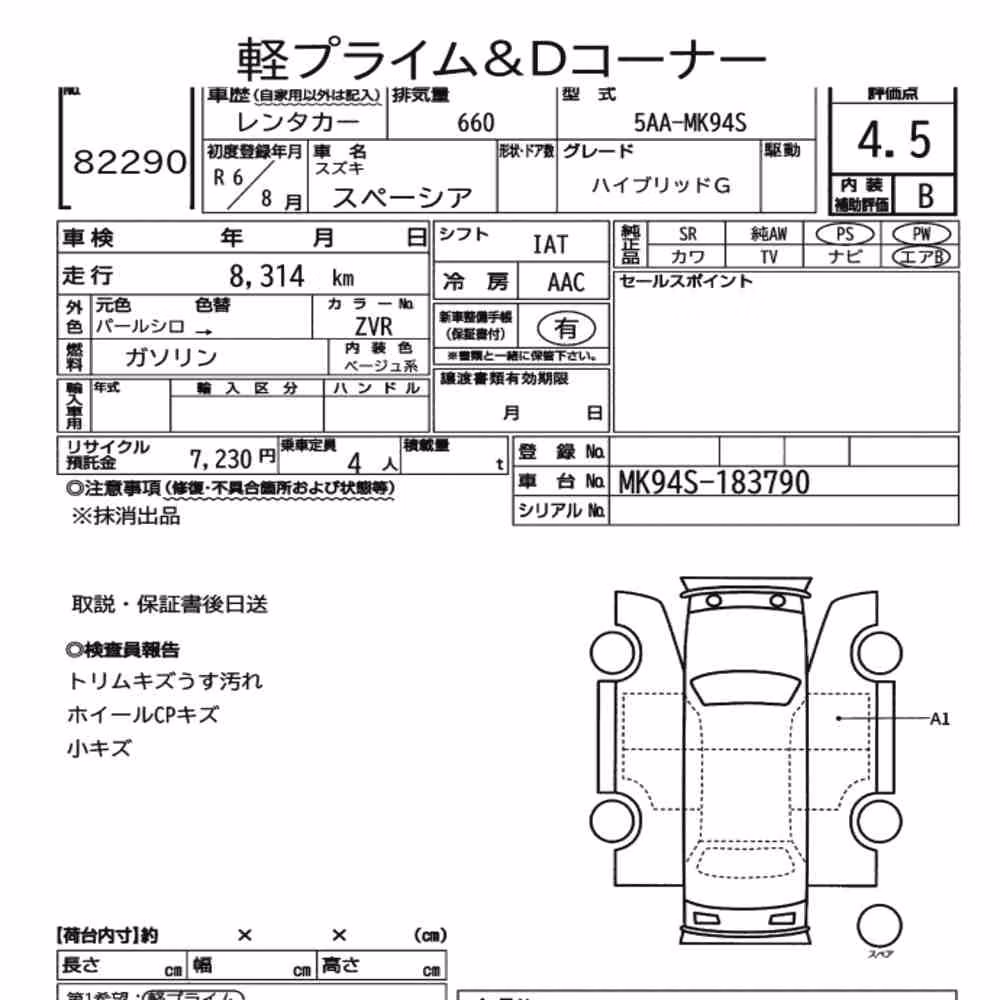 Notka aukcyjna: SUZUKI SPACIA HYBRID G