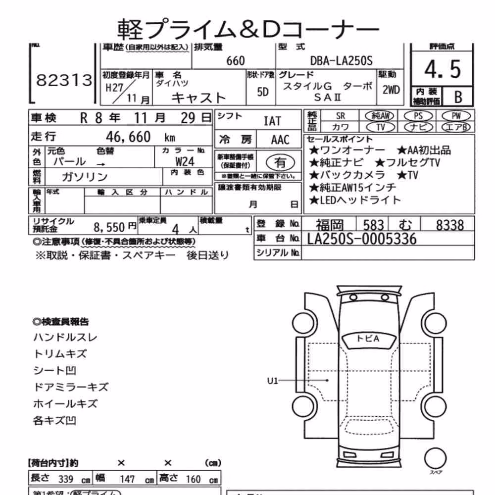 Notka aukcyjna: DAIHATSU CAST STYLE G TURBO SAⅡ