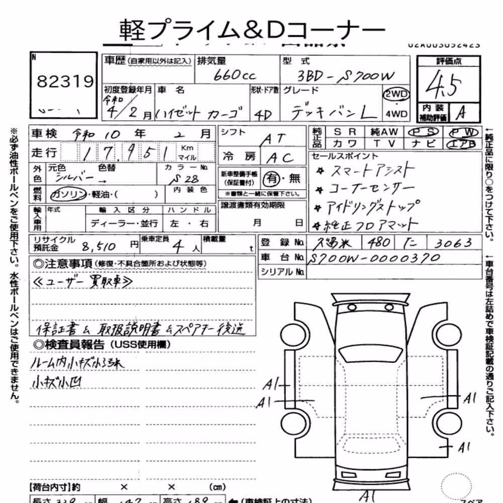 Notka aukcyjna: DAIHATSU HIJET CARGO 4D DECK VAN L