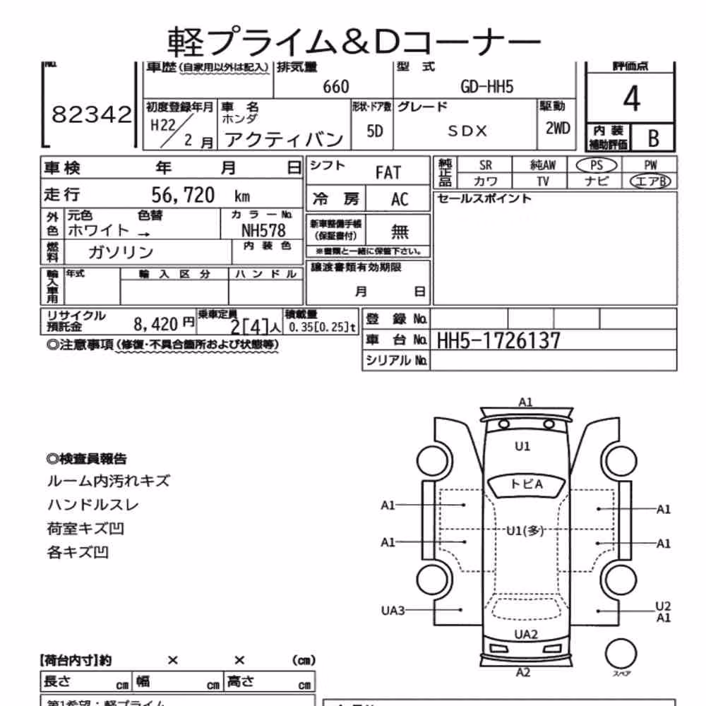 Notka aukcyjna: HONDA ACTY VAN SDX