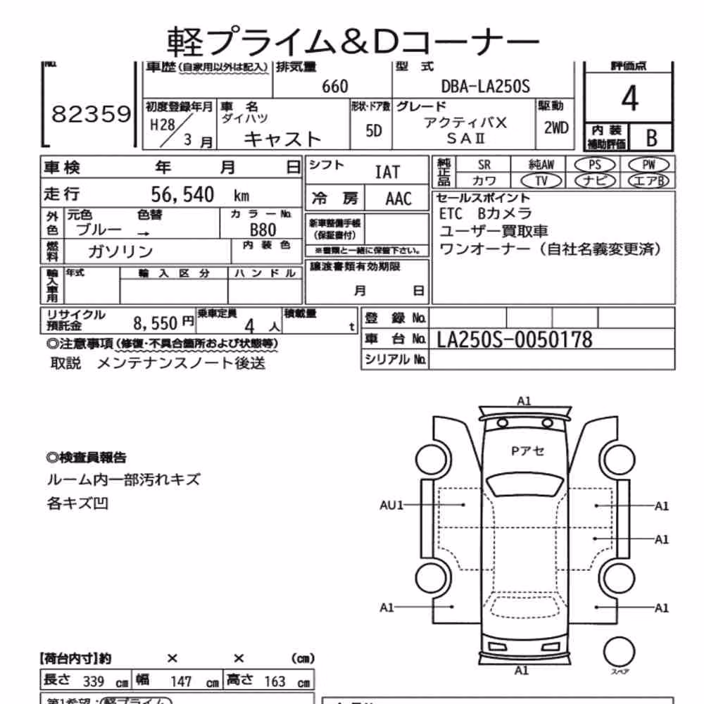 Notka aukcyjna: DAIHATSU CAST ACTIVA X SA Ⅱ