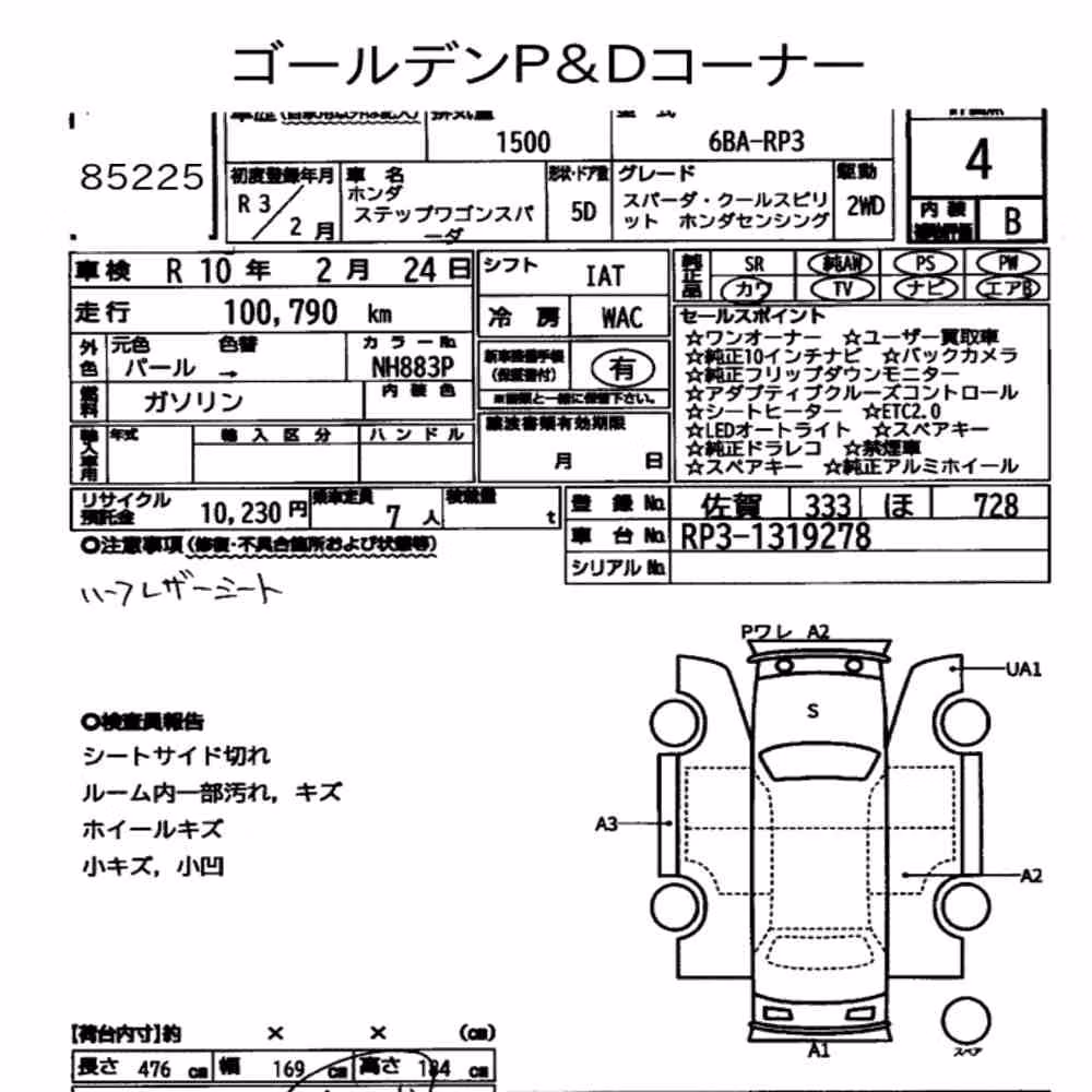 Notka aukcyjna: HONDA STEPWAGON SPADA SPADA・COOL SPIRIT HONDA SENSING