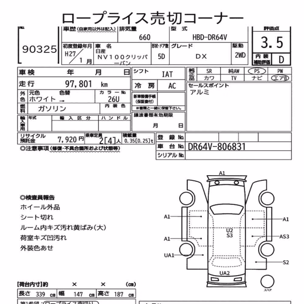 Notka aukcyjna: NISSAN NV100CLIPPER VAN DX