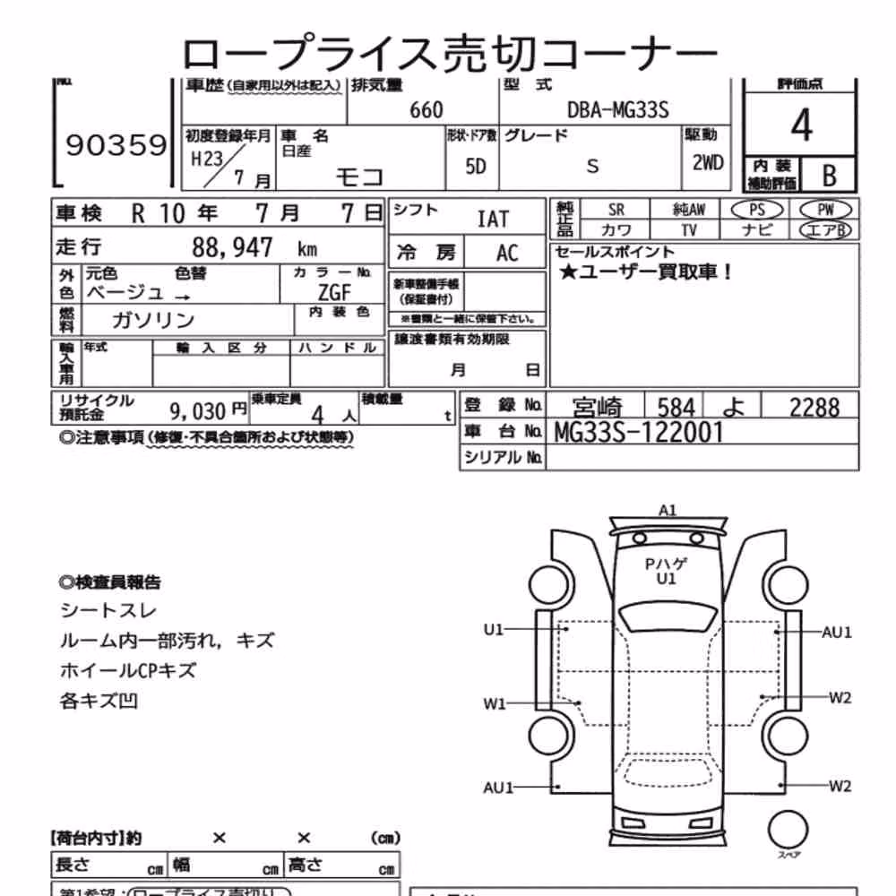Notka aukcyjna: NISSAN MOCO S