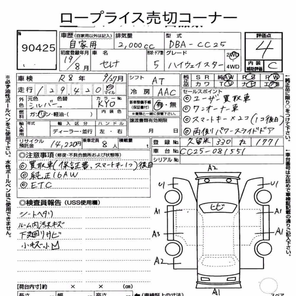 Notka aukcyjna: NISSAN SERENA 5D HIGHWAY STAR
