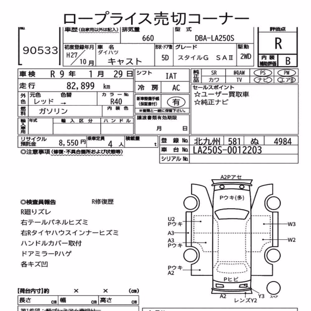 Notka aukcyjna: DAIHATSU CAST STYLE G SAⅡ