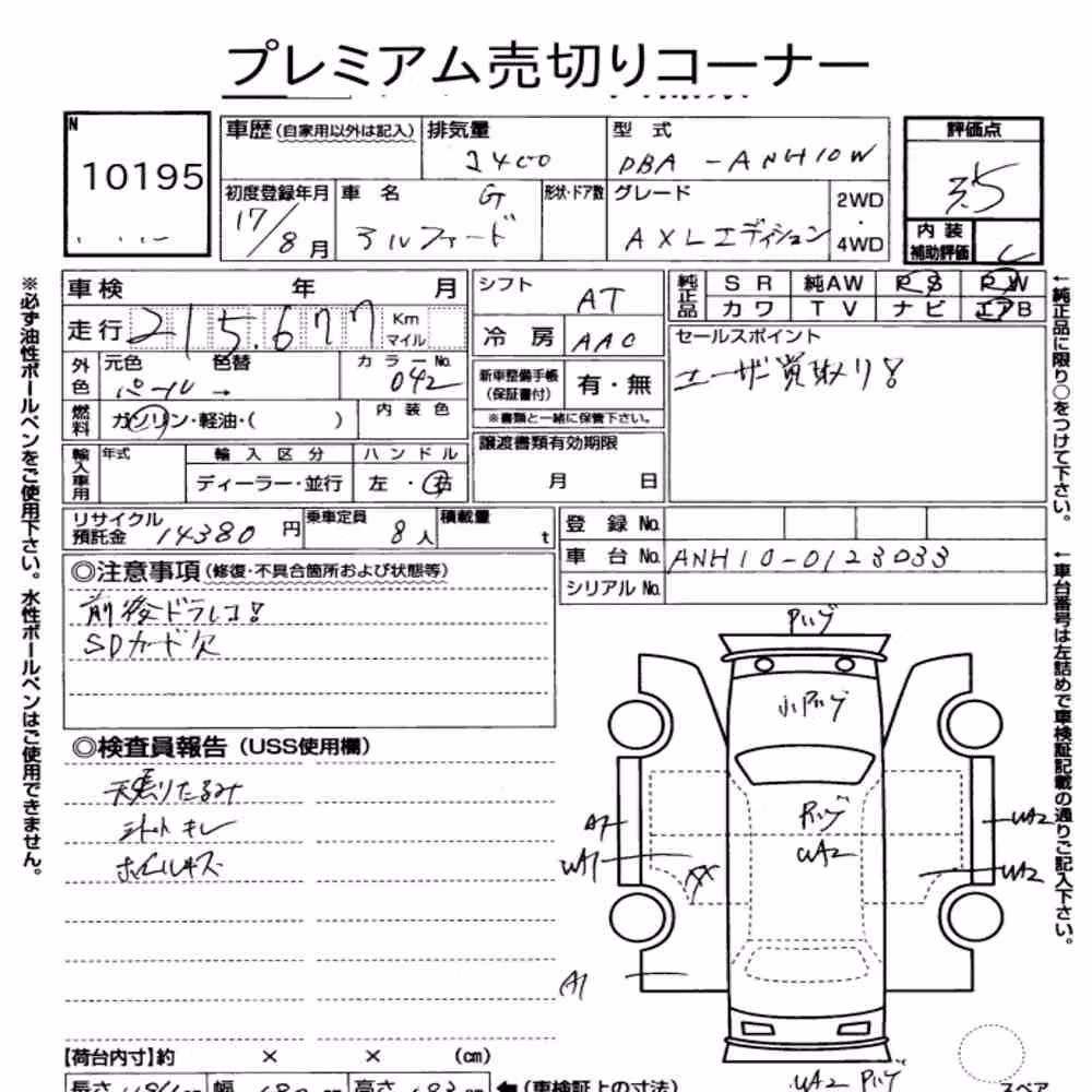 Notka aukcyjna: TOYOTA ALPHARD G AX L EDITION