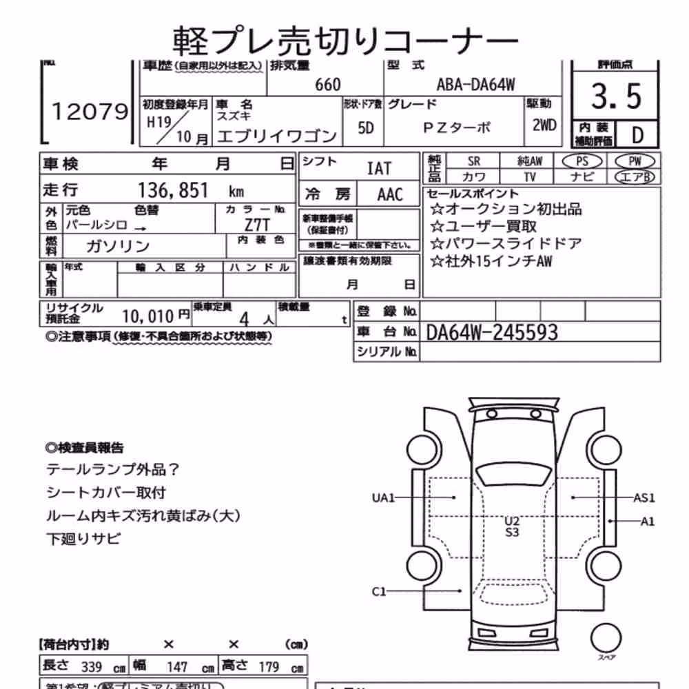 Notka aukcyjna: SUZUKI EVERY WAGON PZ TURBO
