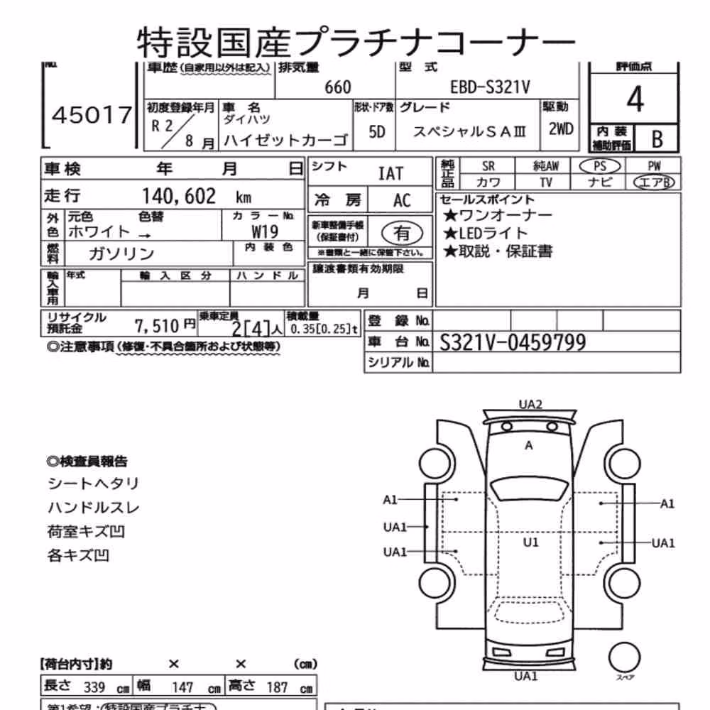 Notka aukcyjna: DAIHATSU HIJET CARGO 5D SPECIAL SA Ⅲ