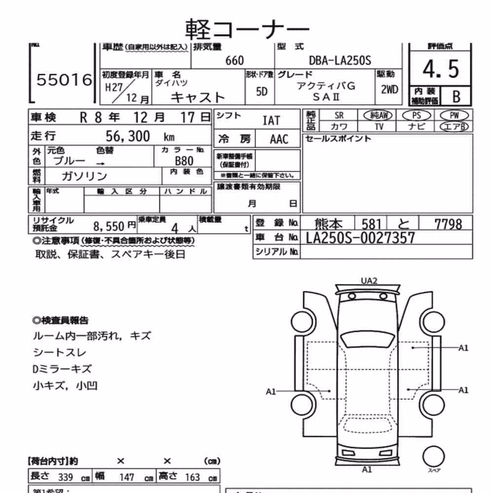 Notka aukcyjna: DAIHATSU CAST ACTIVA G SA Ⅱ