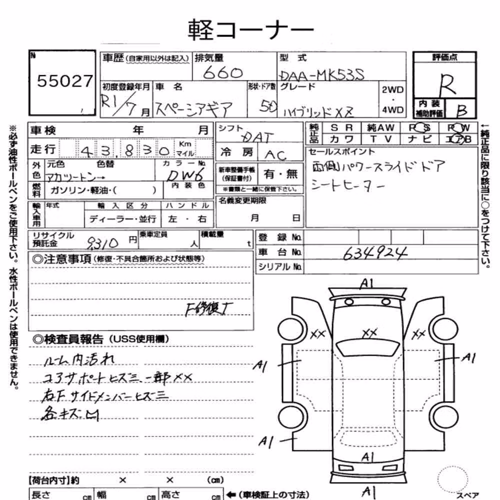 Notka aukcyjna: SUZUKI SPACIA GEAR HYBRID XZ