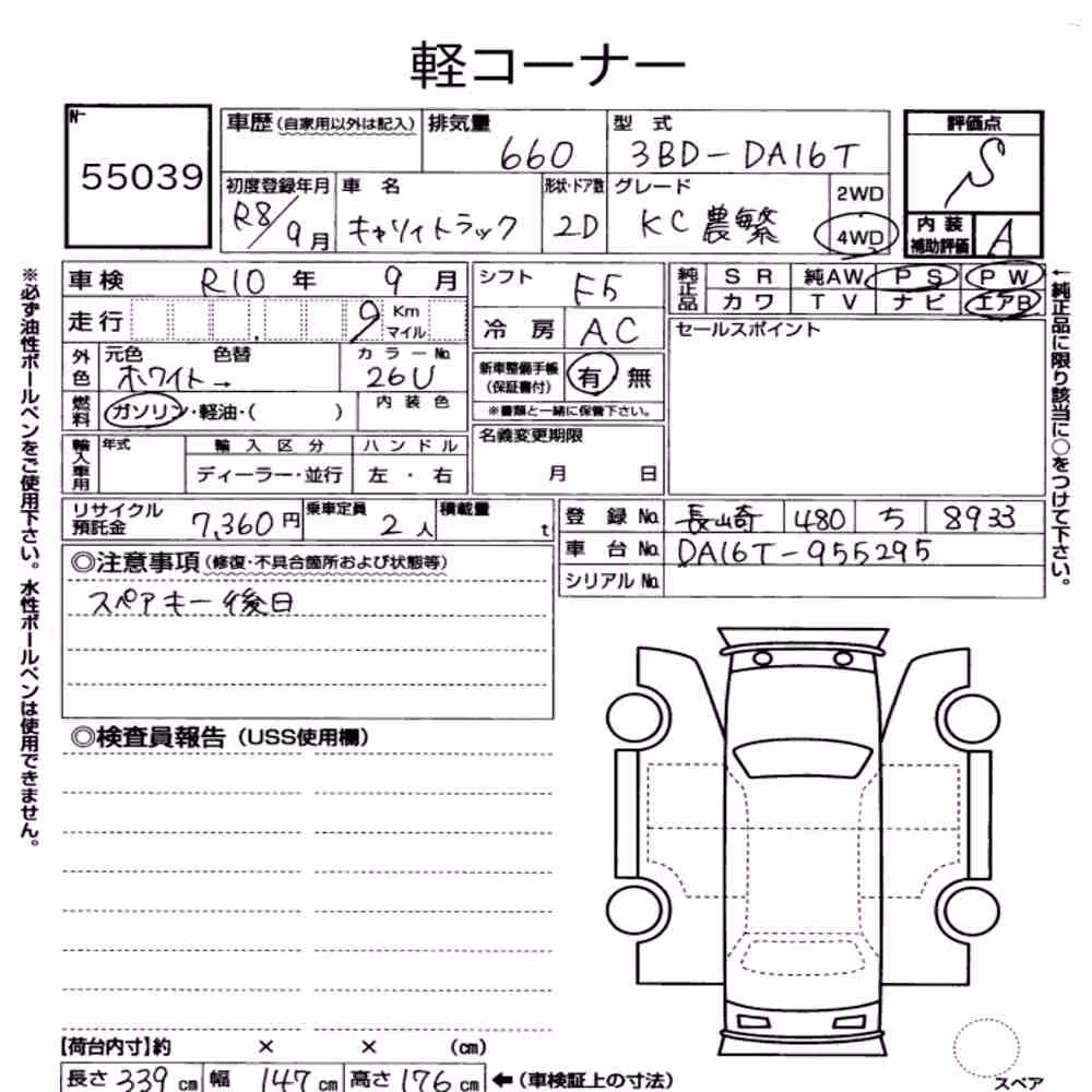 Notka aukcyjna: SUZUKI CARRY TRUCK 4WD KC NOUHAN