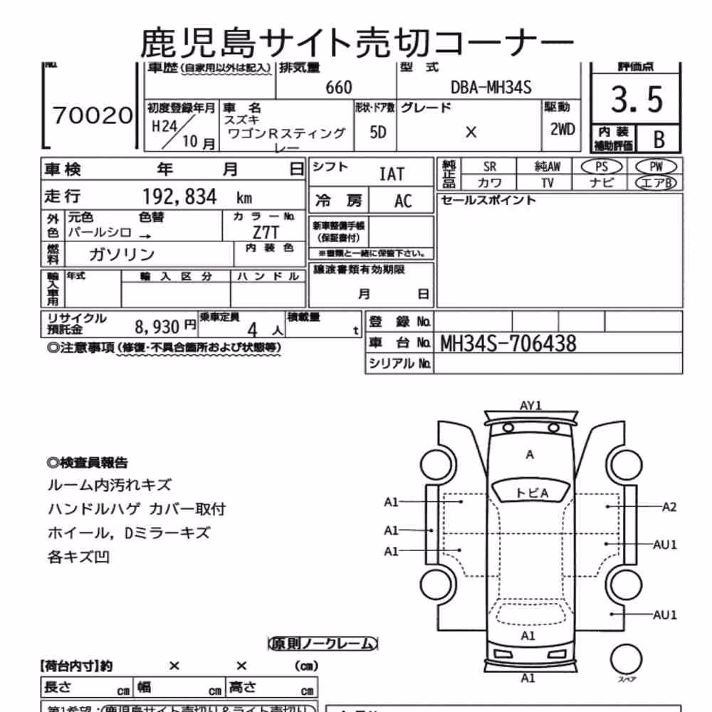 Notka aukcyjna: SUZUKI WAGON R STINGRAY X