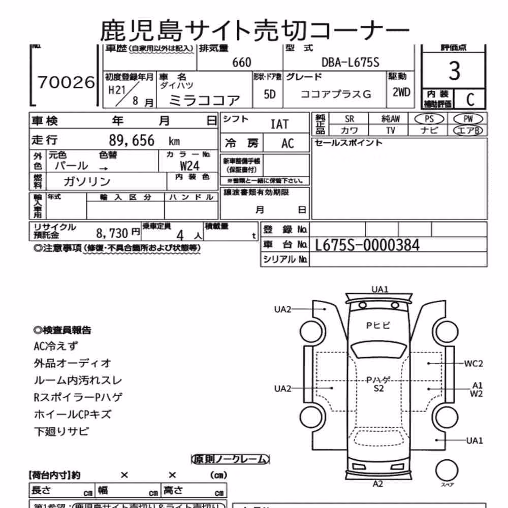 Notka aukcyjna: DAIHATSU MIRA COCOA COCOA PLUS G