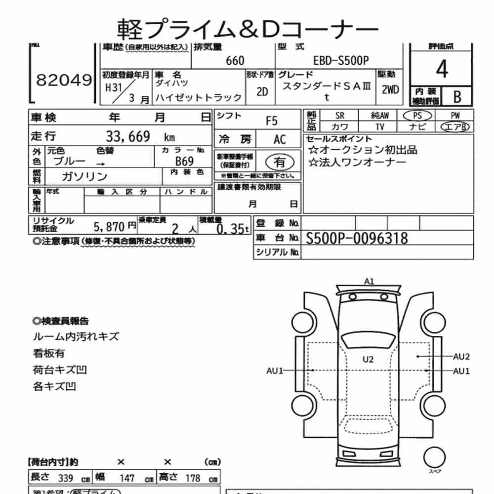 Notka aukcyjna: DAIHATSU HIJET TRUCK STANDARD SA ⅢT