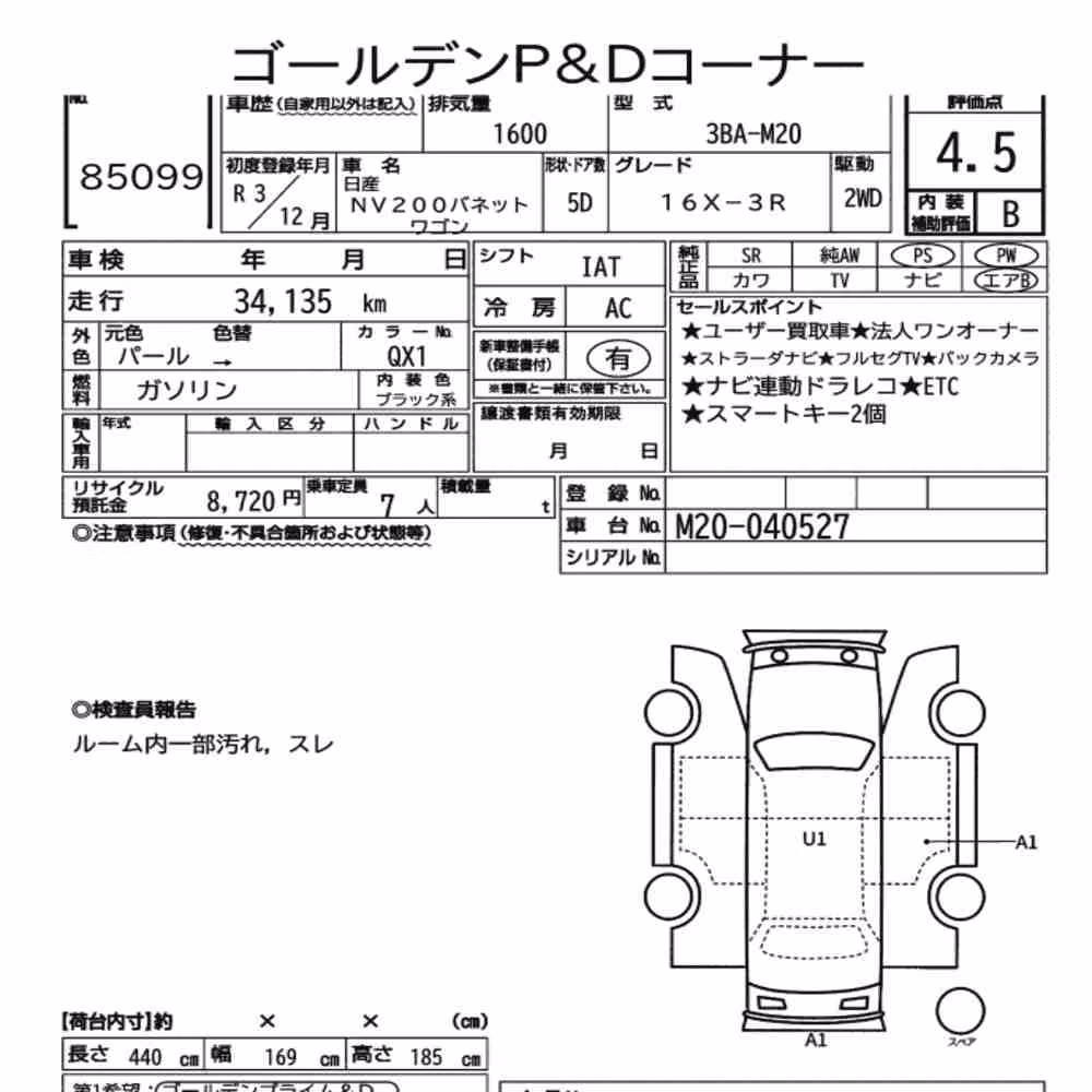 Notka aukcyjna: NISSAN NV200 VANETTE WAGON 16X-3R