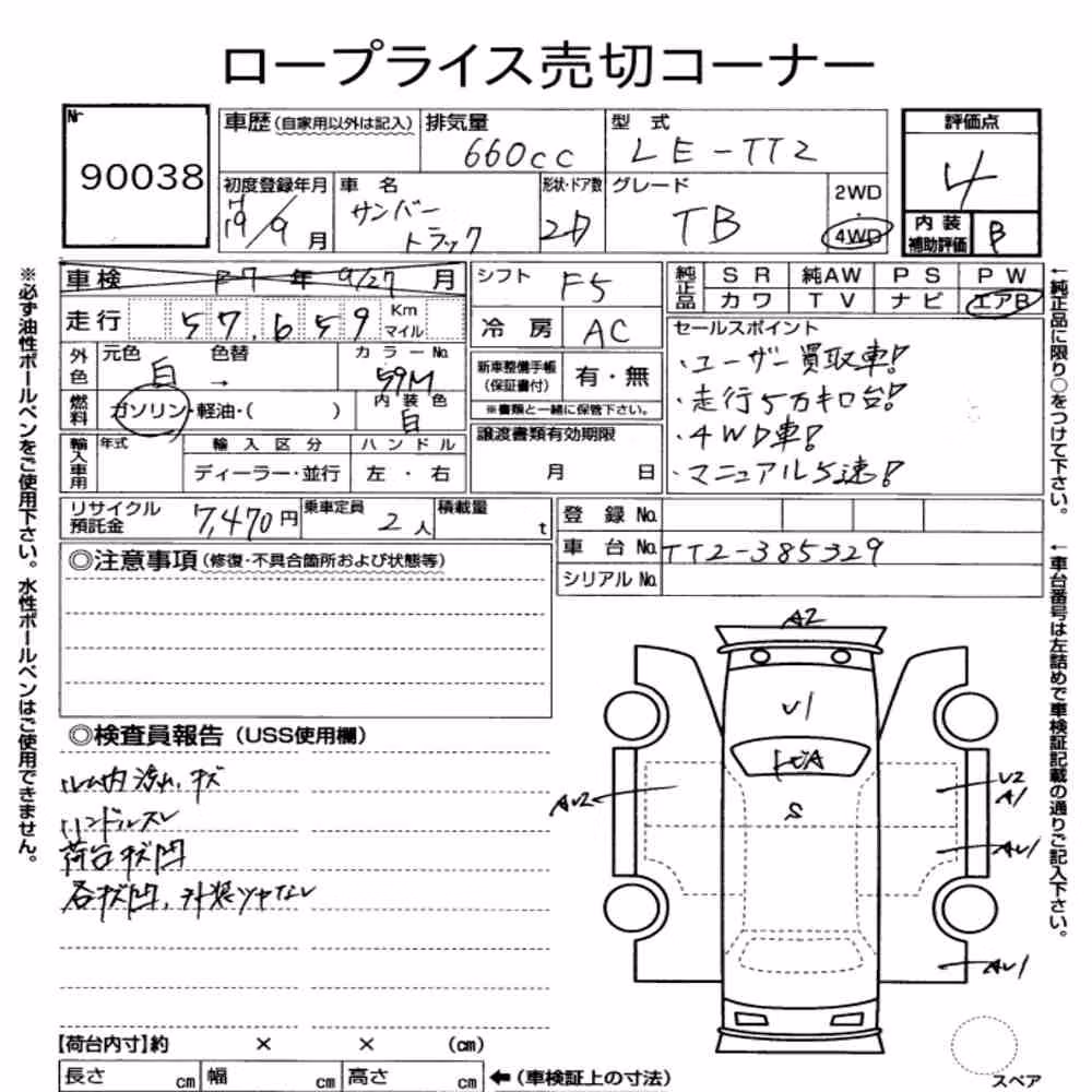 Notka aukcyjna: SUBARU SAMBAR TRUCK 4WD TB