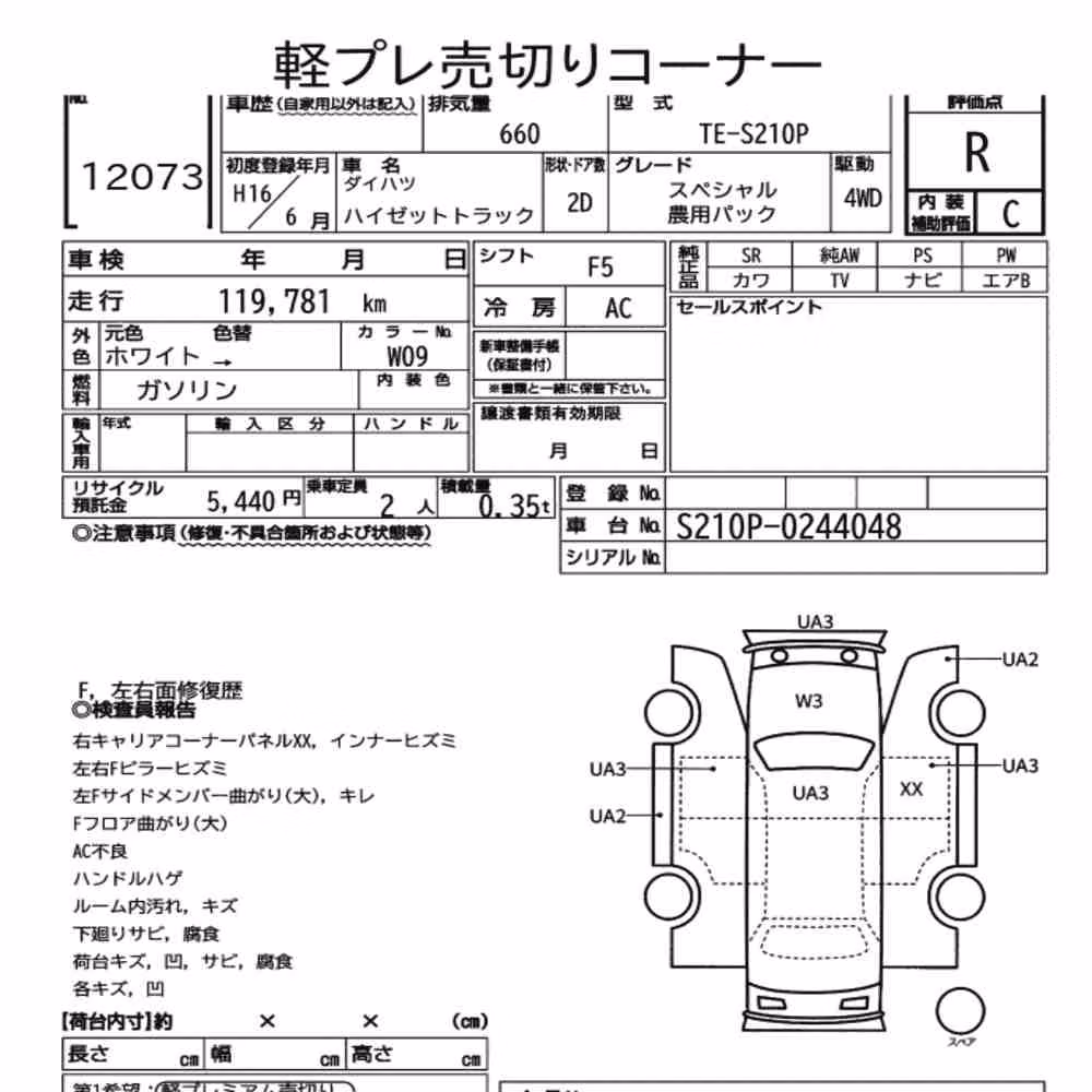 Notka aukcyjna: DAIHATSU HIJET TRUCK 4WD SPECIAL NOUYOU PACK
