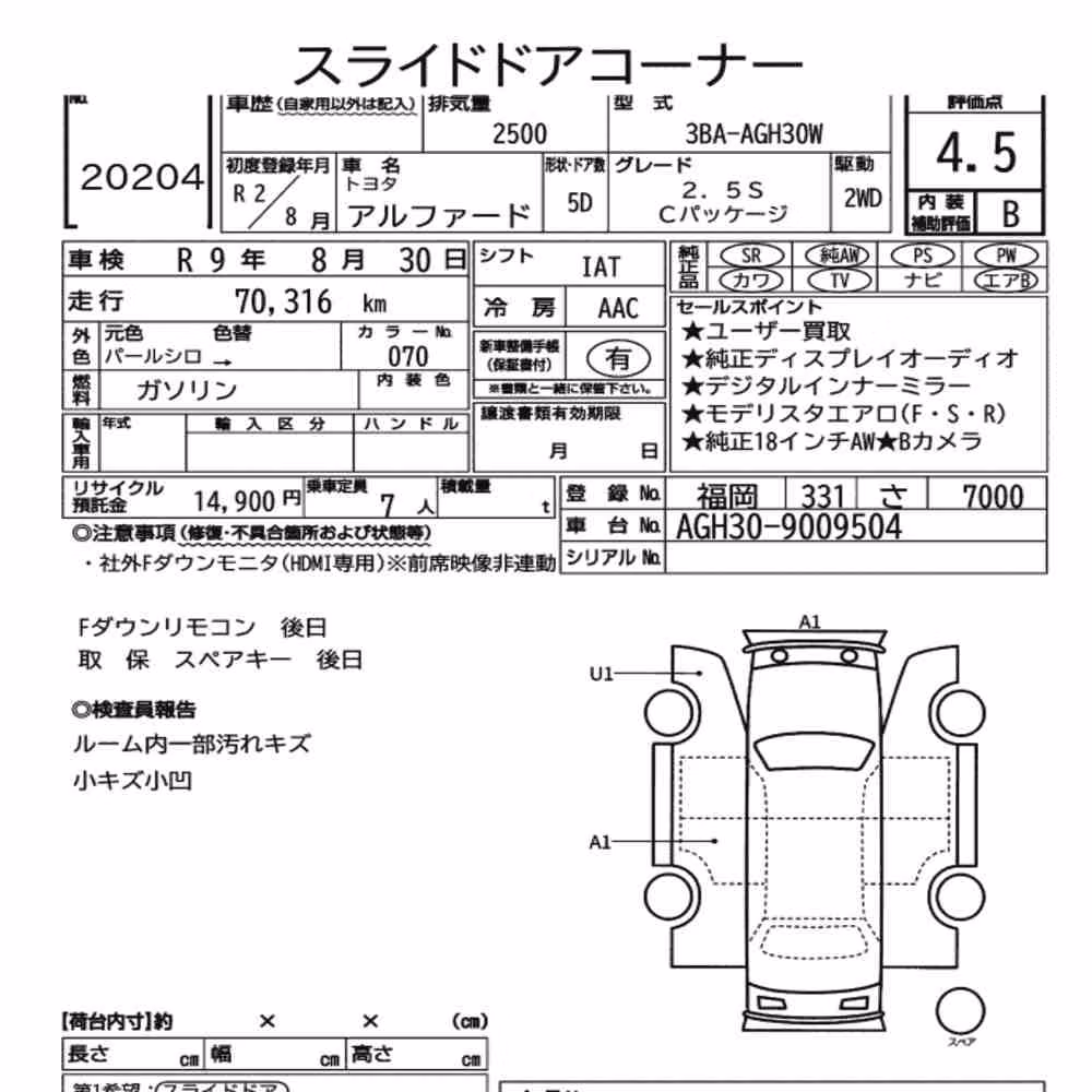Notka aukcyjna: TOYOTA ALPHARD 2.5S C PACKAGE
