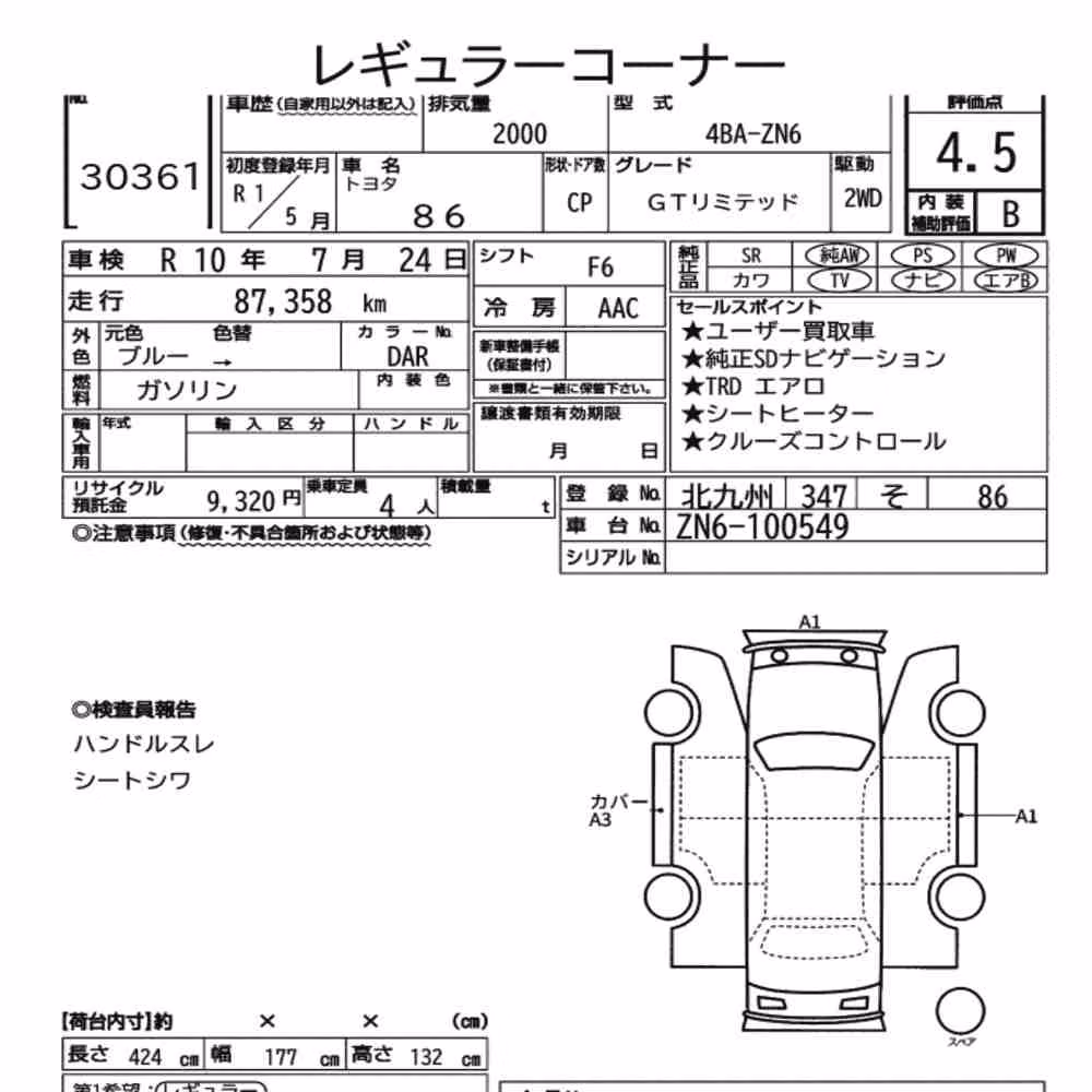 Notka aukcyjna: TOYOTA 86 GT LIMITED