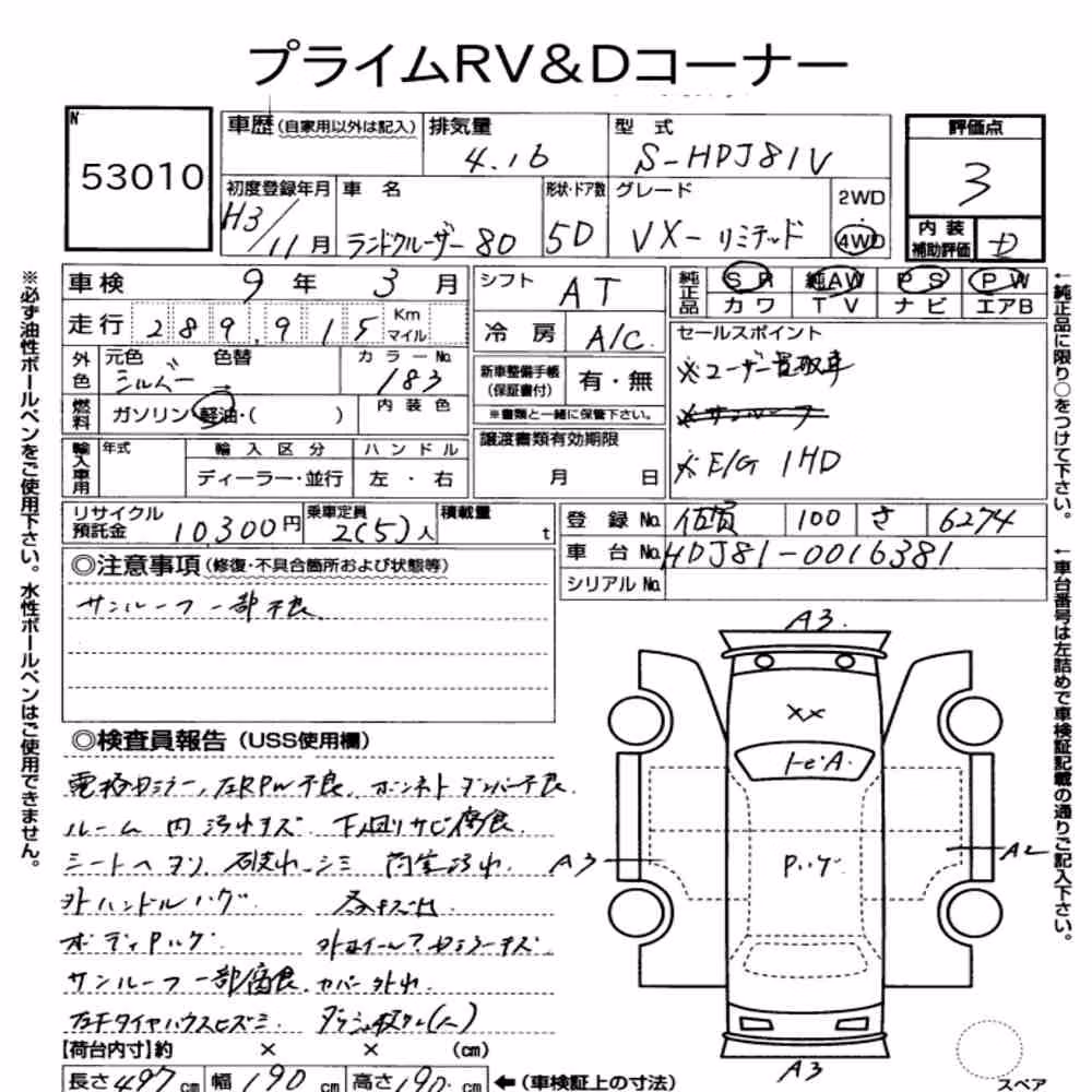 Notka aukcyjna: TOYOTA LAND CRUISER 80 4WD VX LIMITED