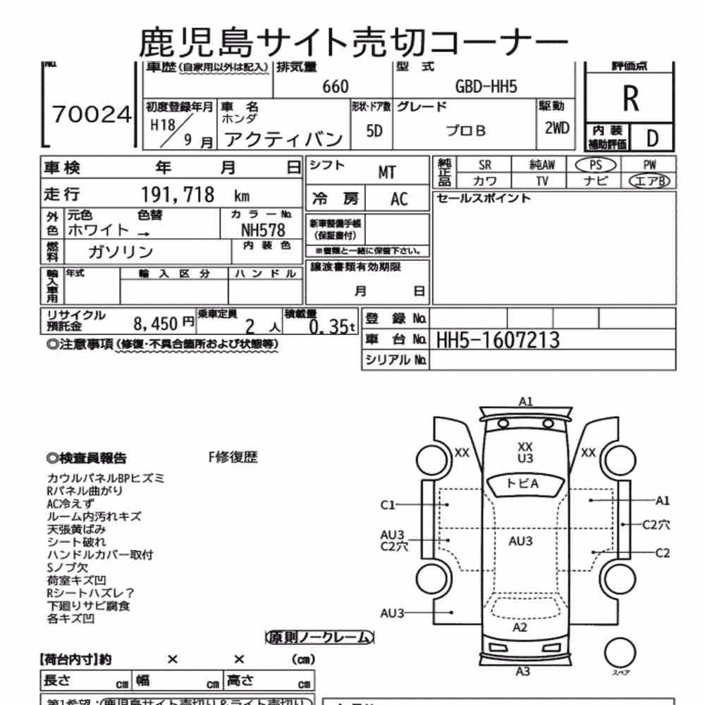 Notka aukcyjna: HONDA ACTY VAN PRO-B