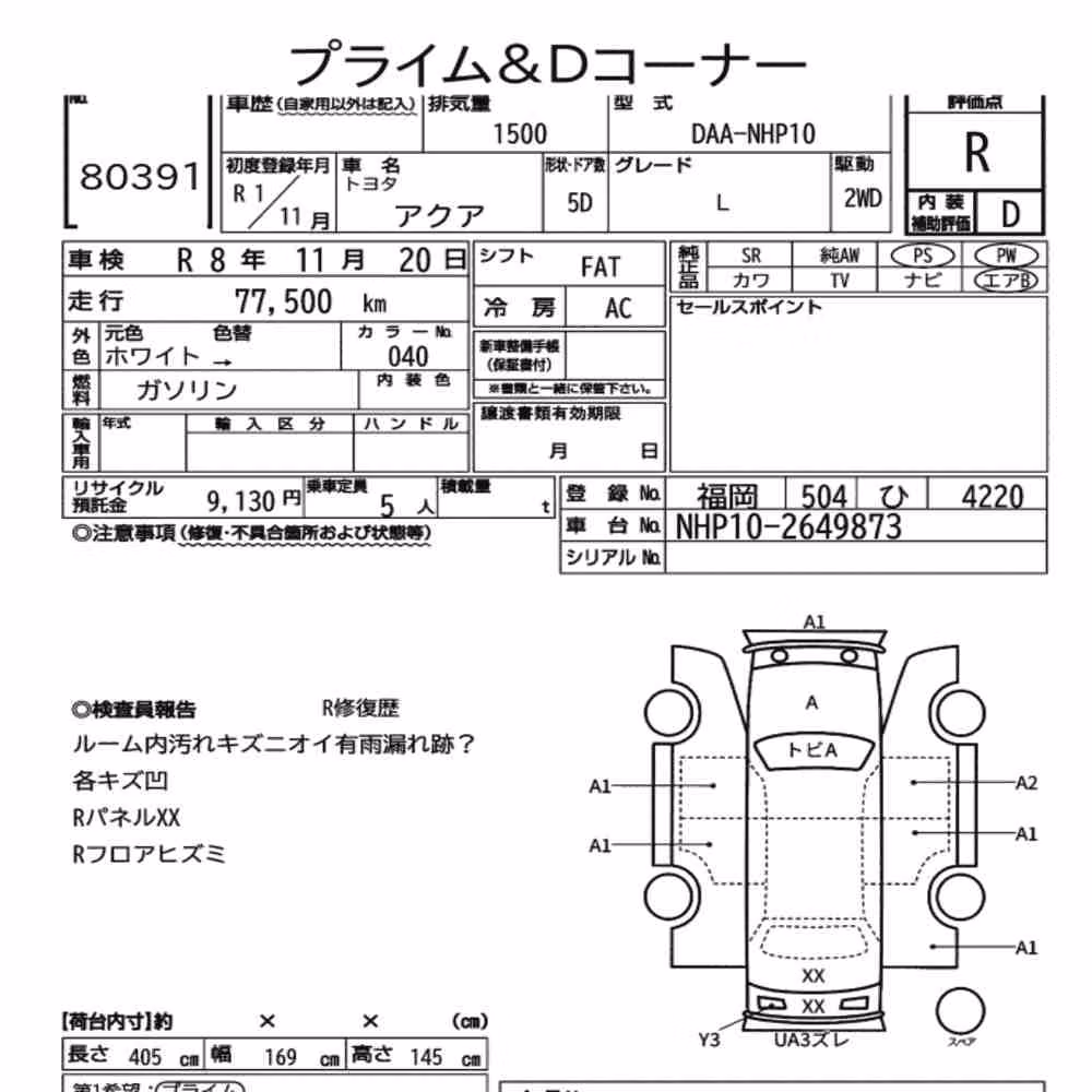 Notka aukcyjna: TOYOTA AQUA L