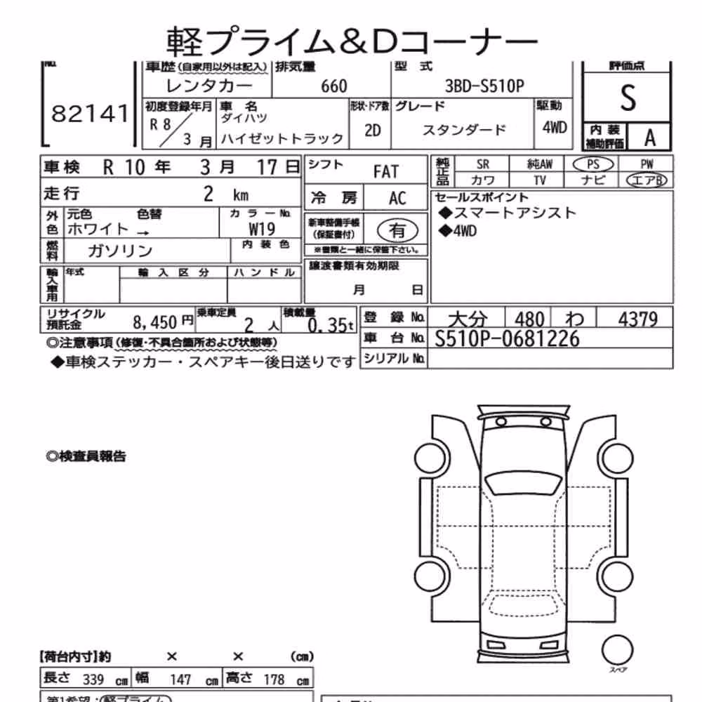 Notka aukcyjna: DAIHATSU HIJET TRUCK 4WD STANDARD