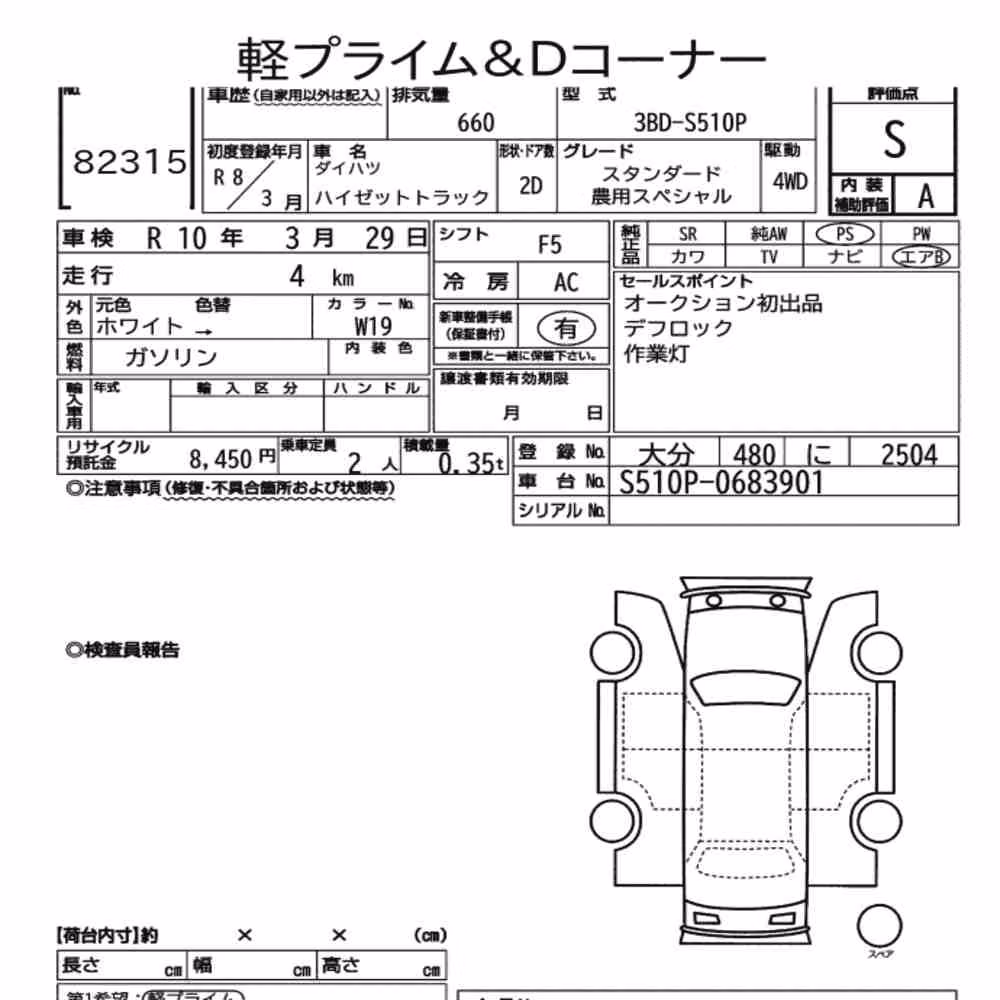 Notka aukcyjna: DAIHATSU HIJET TRUCK 4WD STANDARD NOUYOU SPECIAL