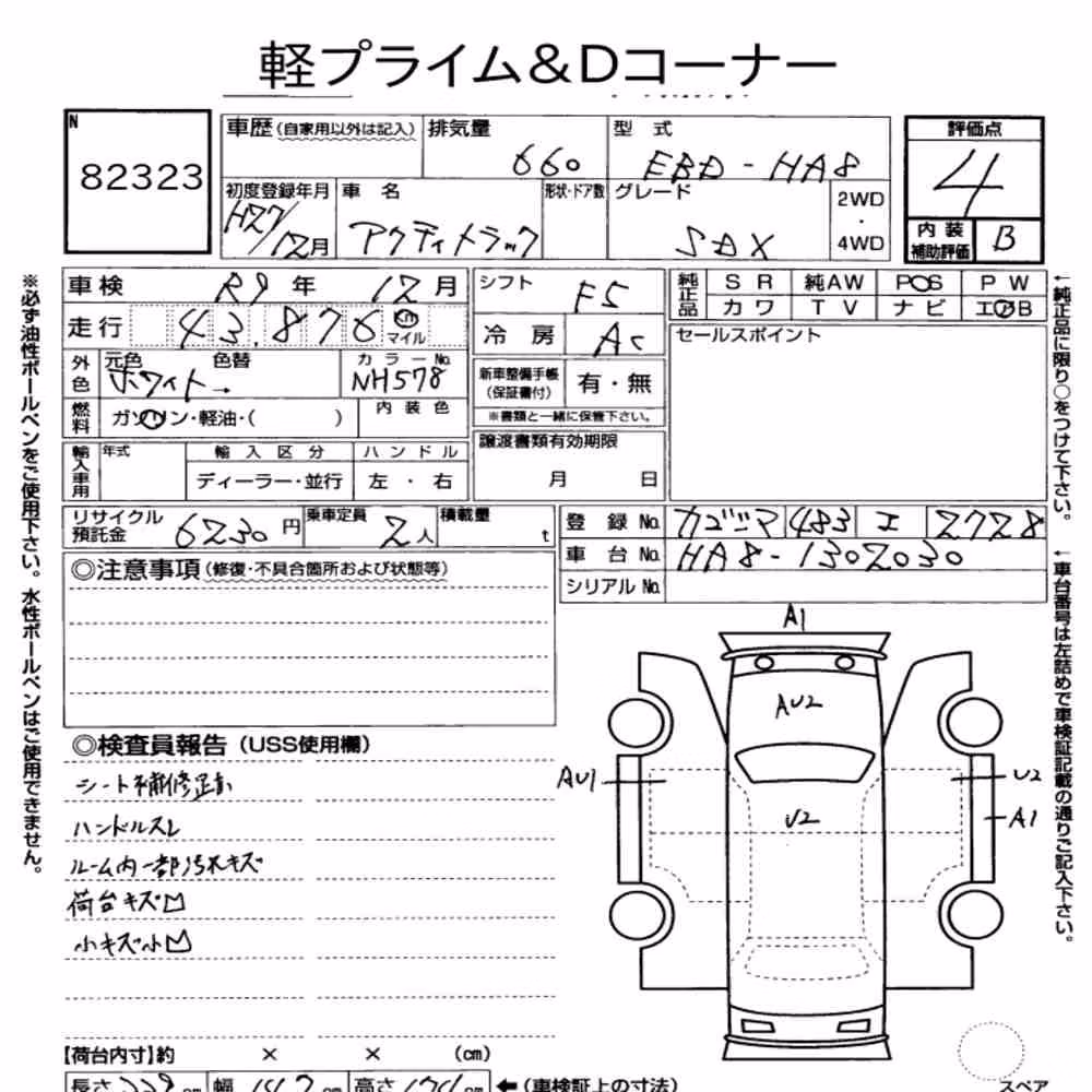 Notka aukcyjna: HONDA ACTY TRUCK SDX