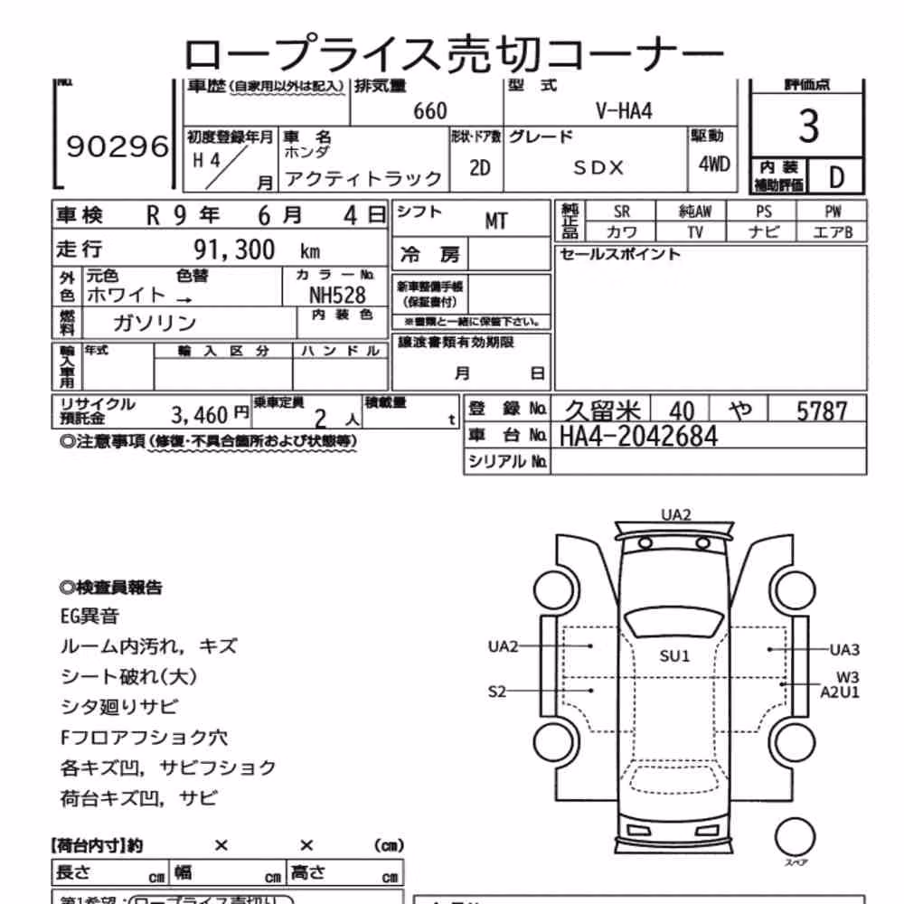 Notka aukcyjna: HONDA ACTY TRUCK 4WD SDX