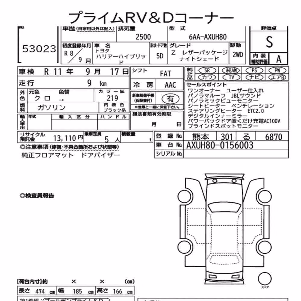 Notka aukcyjna: TOYOTA HARRIER HYBRID Z LEATHER PACKAGE・NIGHT SHADE