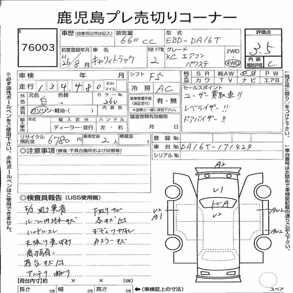 Notka aukcyjna: SUZUKI CARRY TRUCK 4WD KC AIR CONDITIONING POWER STEERING