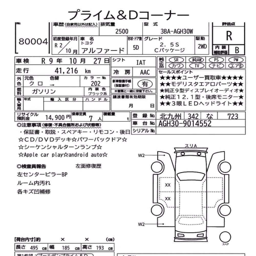 Notka aukcyjna: TOYOTA ALPHARD 2.5S C PACKAGE
