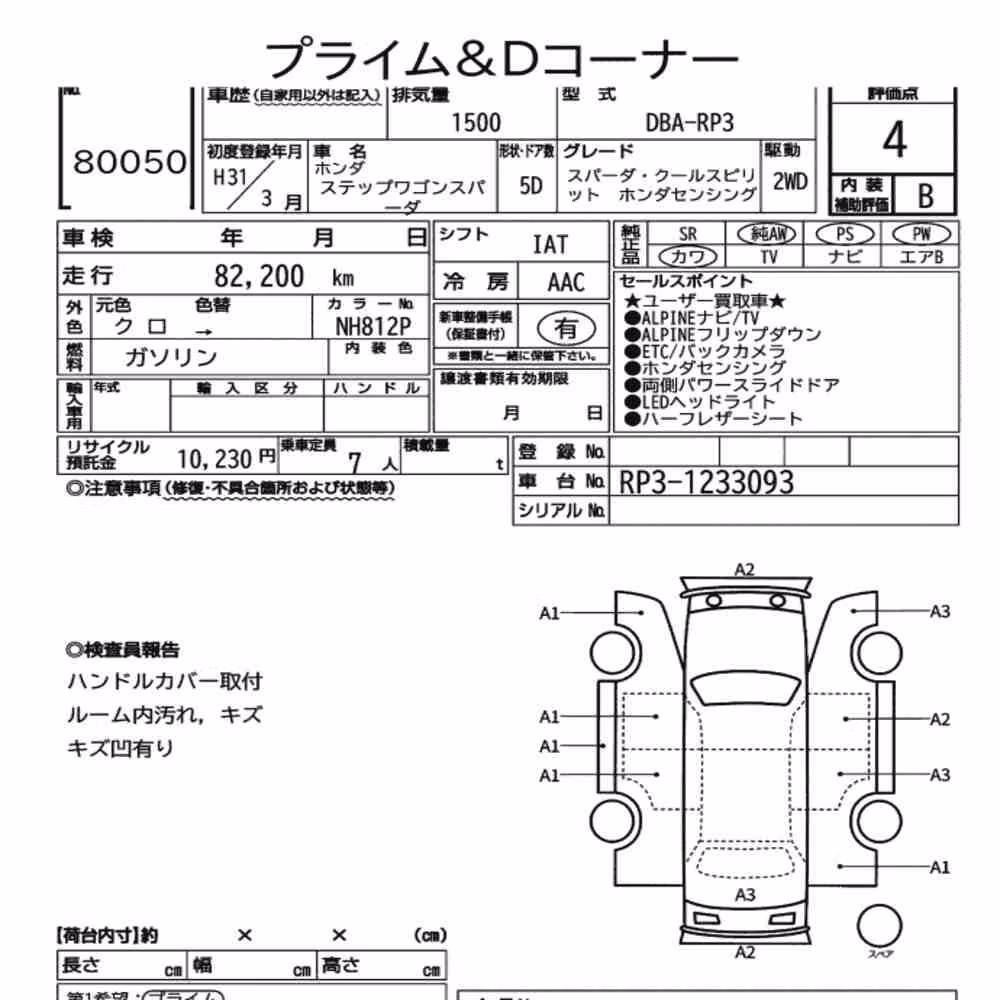 Notka aukcyjna: HONDA STEPWAGON SPADA SPADA・COOL SPIRIT HONDA SENSING