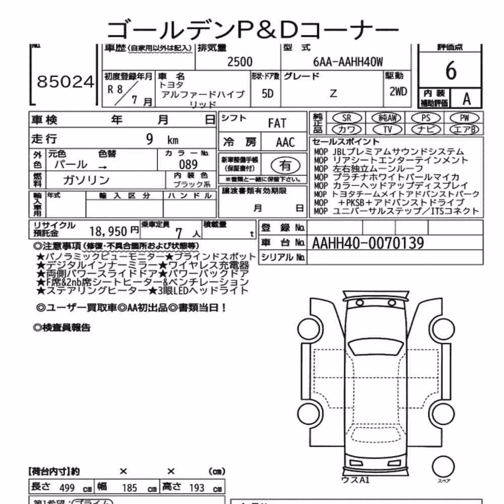Notka aukcyjna: TOYOTA ALPHARD HYBRID Z