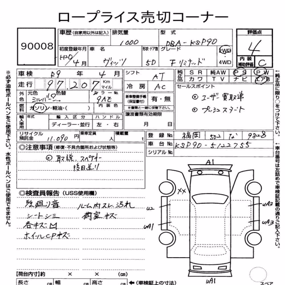 Notka aukcyjna: TOYOTA VITZ 5D F LIMITED