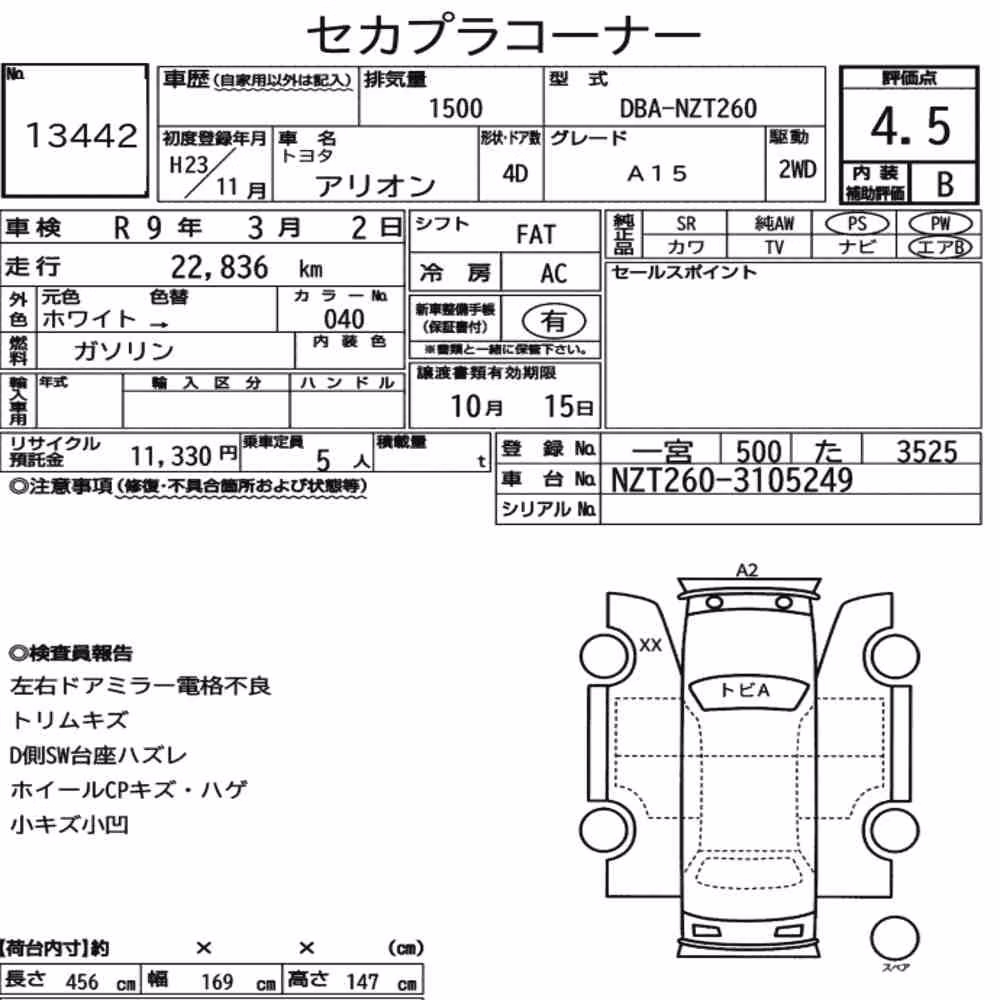 Notka aukcyjna: TOYOTA ALLION A15