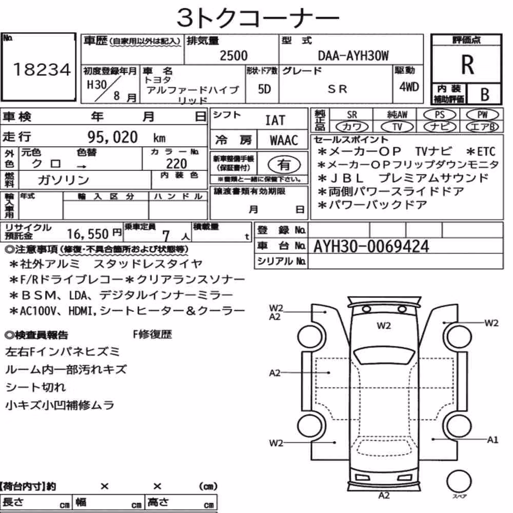 Notka aukcyjna: TOYOTA ALPHARD HYBRID 4WD SR