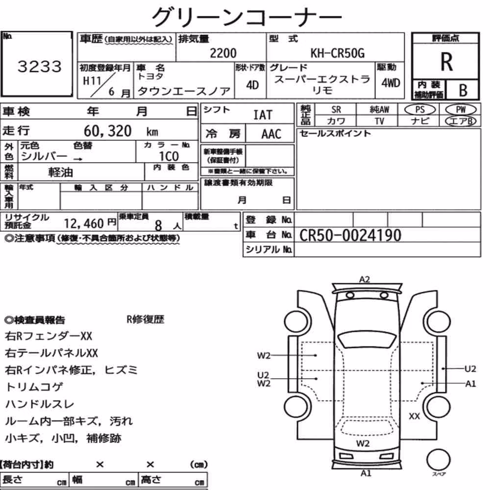 Notka aukcyjna: TOYOTA TOWNACE NOAH 4D 4WD SUPER EXTRA LIMO